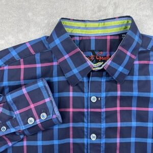Robert Graham Shirt Mens Medium Blue Plaid Long Sleeve Button Up Cotton Casual